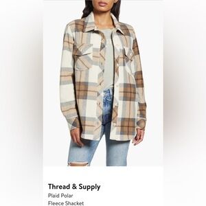 Thread & Supply Plaid Polar Fleece Shacket - Cream and Brown